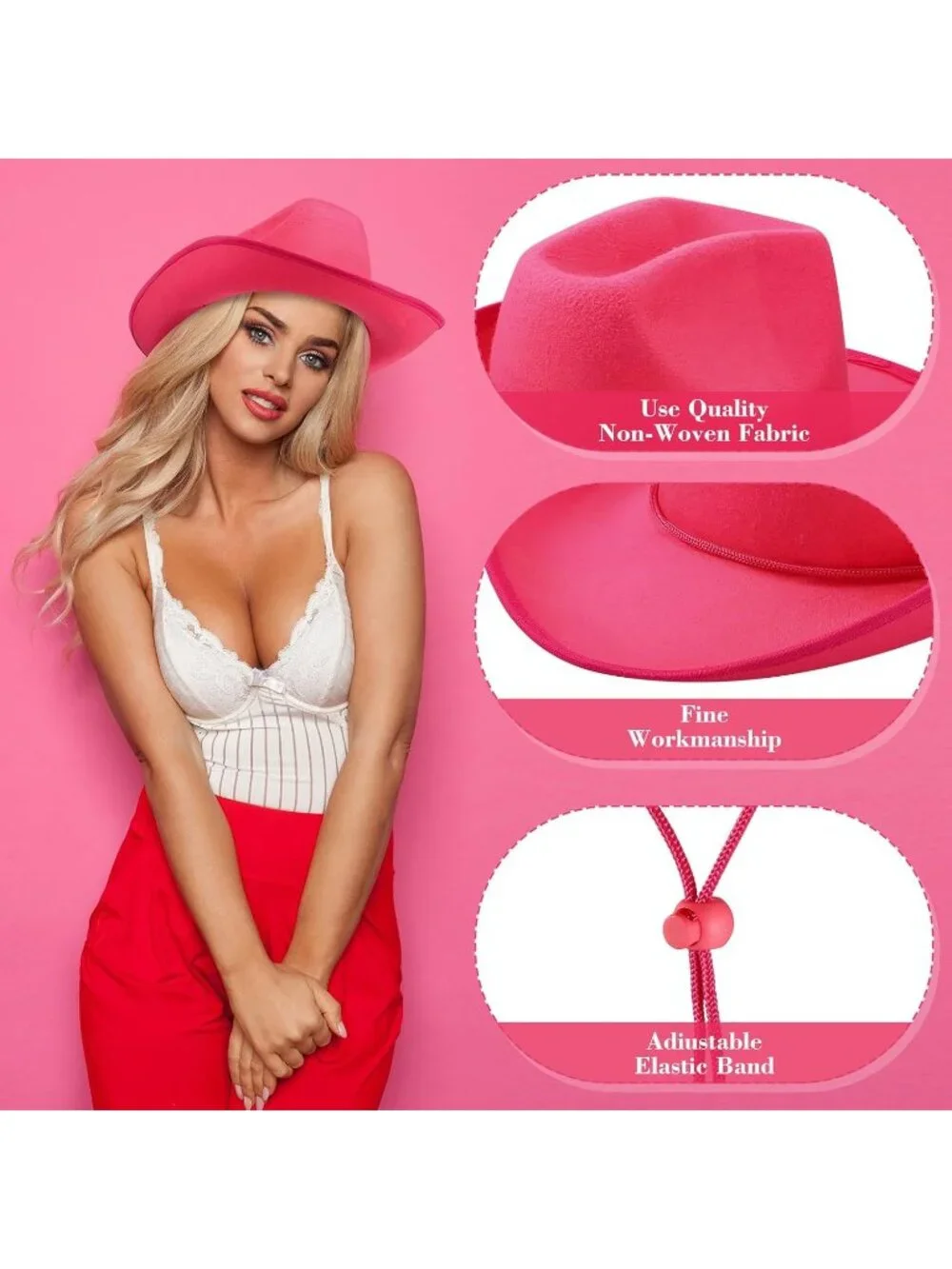 Men's Rose Red Bandanas Bulk Adjustable Felt Western Cowboy Cowgirl Hat 12 Pcs